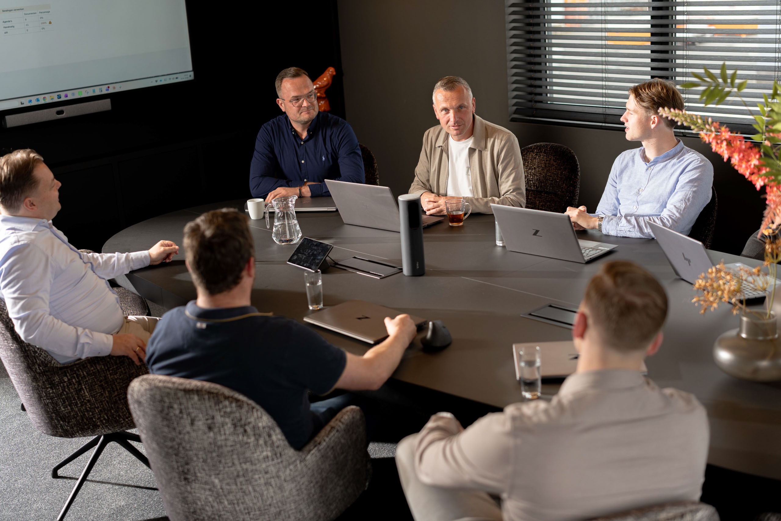 Teamoverleg boekhoudsoftware presentatiescherm accountone
